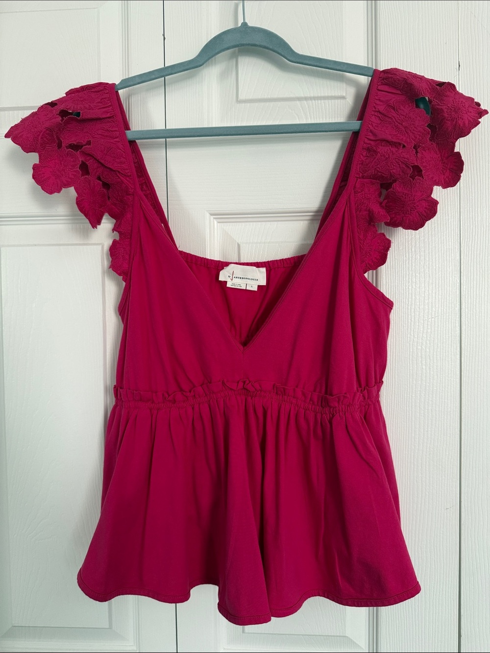 Anthropologie Fuchsia Ruffle Sleeve Peplum Camisole